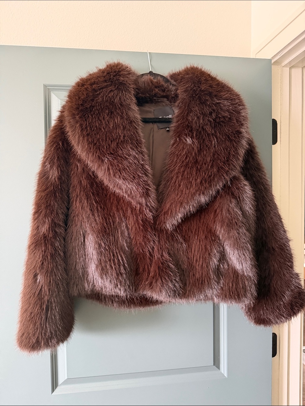 Madewell Faux Fur Cropped Jacket in Deep Brown